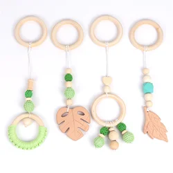 4pcs Baby Gym Playing Wooden Beads Hanging Toy Nursery Gym Play Accessories Home Decor Wood Beads Hanging Decor Kids Room Decor