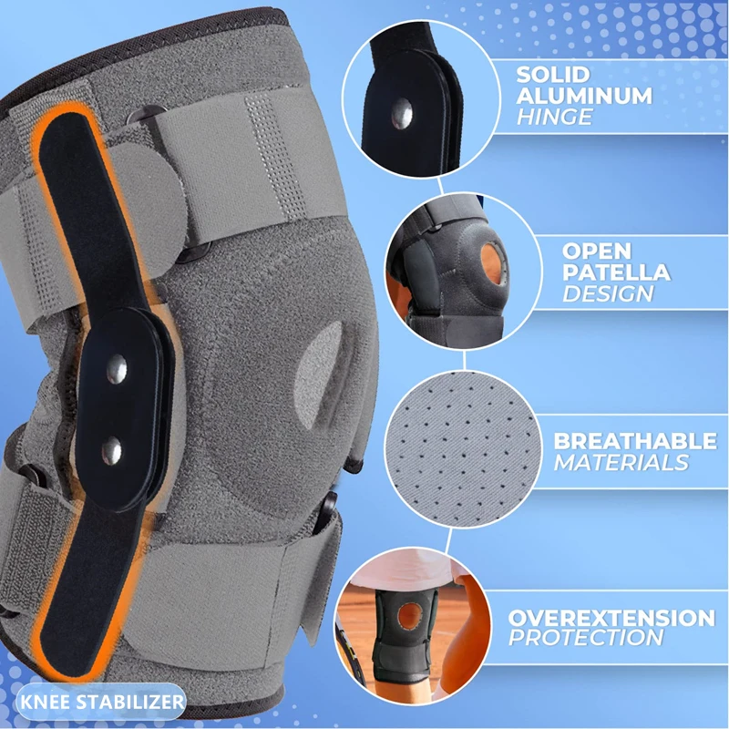 1pcs Knee Brace Protector Pad with Dual Metal Side Stabilizers Knee Support ACL MCL Meniscus Tear Arthritis Tendon Pain Relief