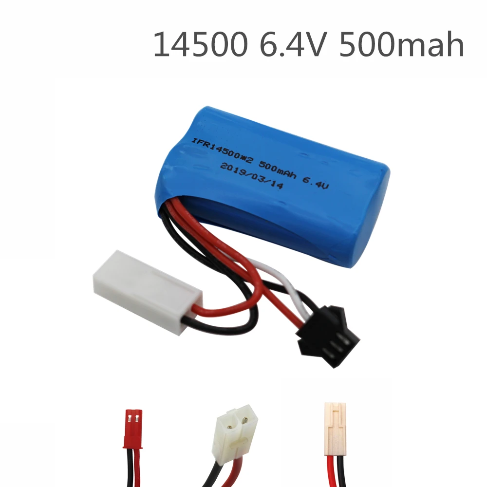 6.4v 500mah 15C 14500 리튬 이온 배터리 RC 완구 배터리 SM-2P JST-2P EL-2P L6.2-2P 무료 배송