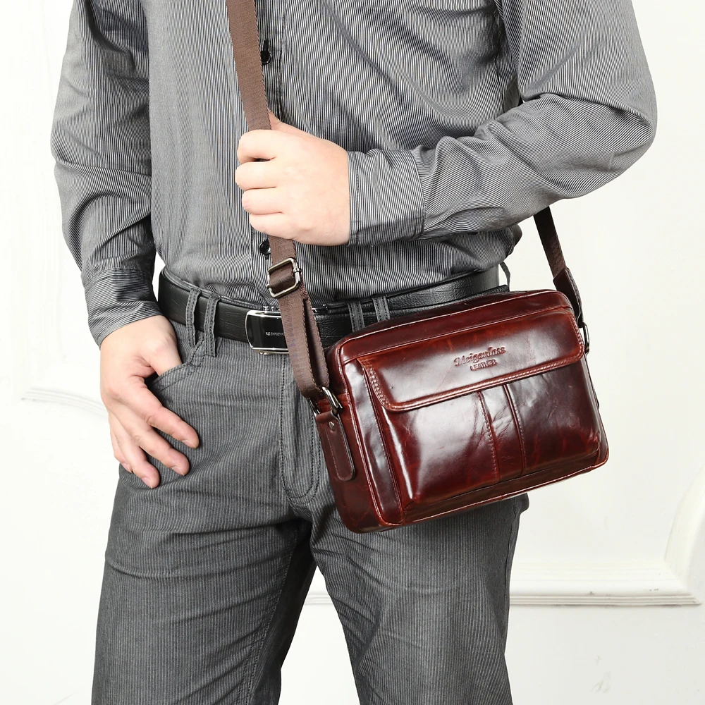 MEIGARDASS Genuine Leather Men\'s Shoulder Bag Vintage Male Handbags Messenger Bags Men Business Crossbody Bag 7.9 inch iPad Bags