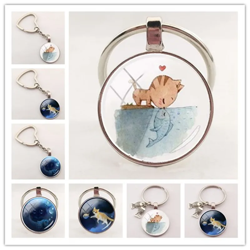 Новинка-модный-круглый-брелок-для-ключей-с-кошками-украшенный-дизайном-модный-лучший-подарок-для-друзей