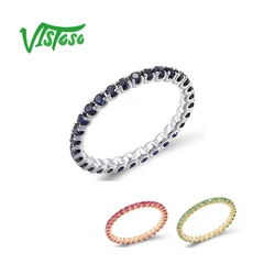 VISTOSO Pure 14K White/Rose/Yellow Gold Ring For Women Blue Sapphire/Ruby/Emerald Simple Style Eternity Ring Gift Fine Jewelry