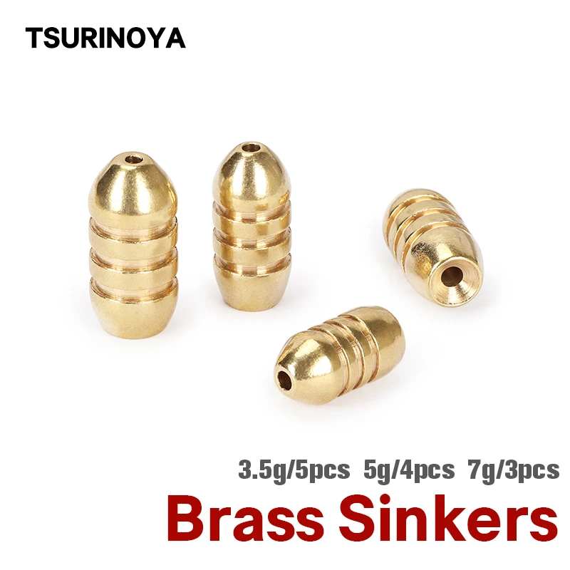 TSURINOYA 3.5g 5g 7g Thread Gold Copper Bullet Shape Fishing Sinker for Saltwater/Freshwater Fishing Accessories Tackle Pesca