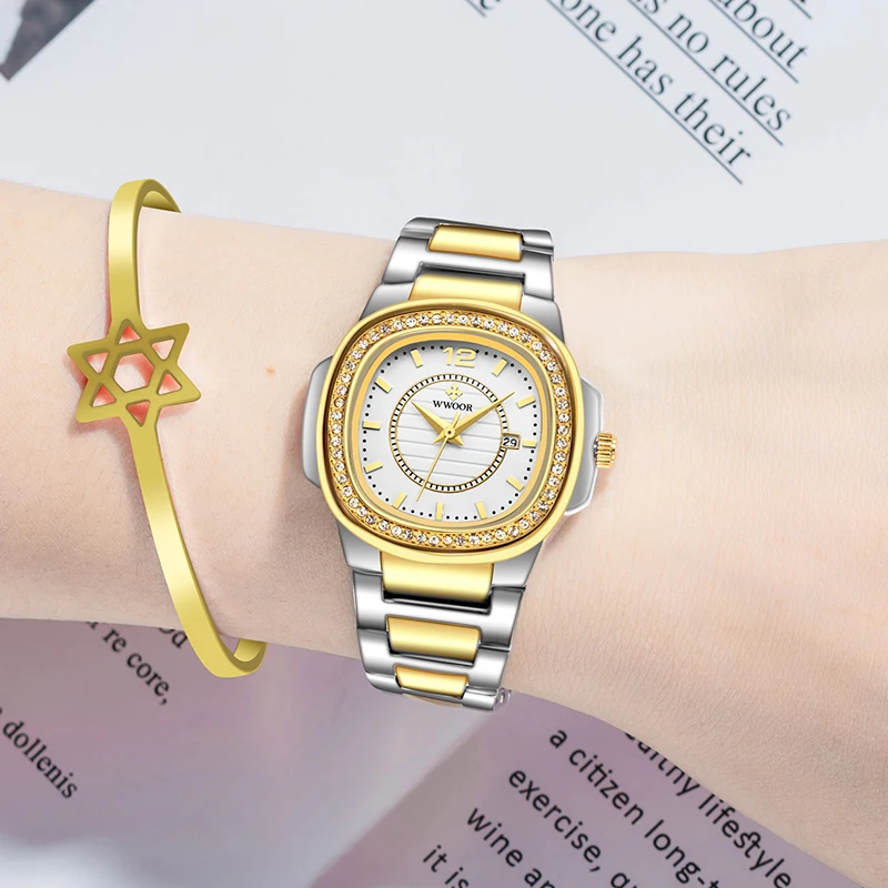 WWOOR Women Watches 2024 Fashion Diamond Bracelet Watch Luxury Brand Gold Ladies Quartz Wrist Watch Gifts For Women Montre Femme