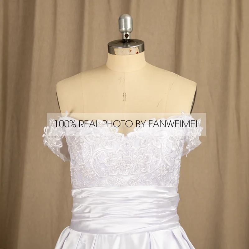 #9211REAL PHOTOS BY FANWEIMEI Vintage Off Shoulder Short Sleeve  Sheer Lace  A-Line Backless Wedding Dress Bridal Gowns