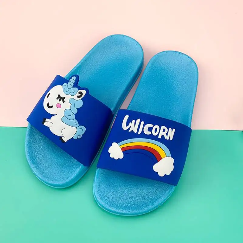 2024 New Cute Kids Slippers Rainbow Unicorn Dinosaur Bear Duck Children Baby Home Slippers Non-slip Boys Girls Home Shoes