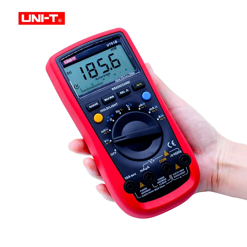 

UT61B UNI-T Digital Multimeter Auto Range RS232 USB PC Software Data Hold Temperature Auto Power Off Best Accuracy 1% Multimetro