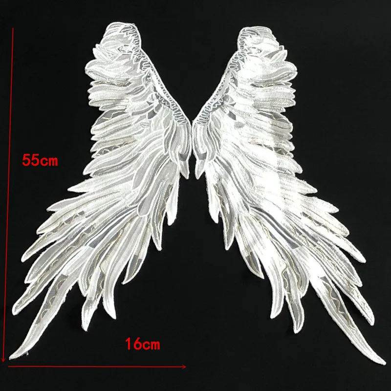 1 Pair White Embroidered Angel Wings Patch Shoulder Decorations Venise Lace Applique DIY Halloween Costume Applique