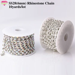 RESEN SS28 6 millimetri 10 yards/lotto di Cristallo AB di Strass Catena Trim 28ss Vetro Strass Guarnizioni Yard Tazza del Rhinestone catena Del Nastro Del Metallo