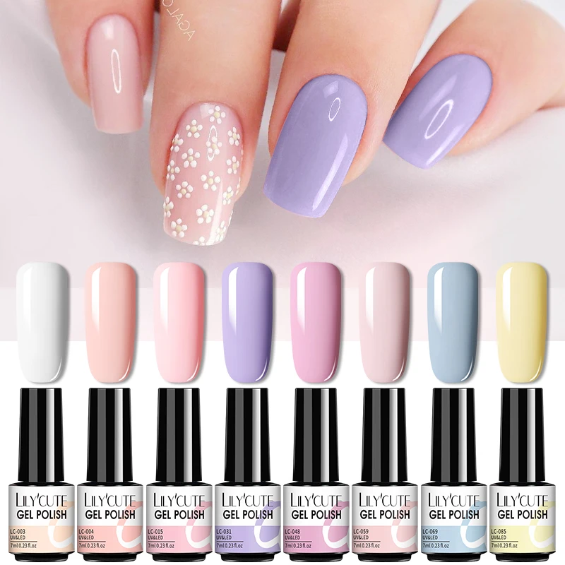 LILYCUTE 7ml Glitter UV Gel Nail Polish Semi Permanent Nude Color Gel Varnish Matte Top Coat Soak Off  Gel Varnish