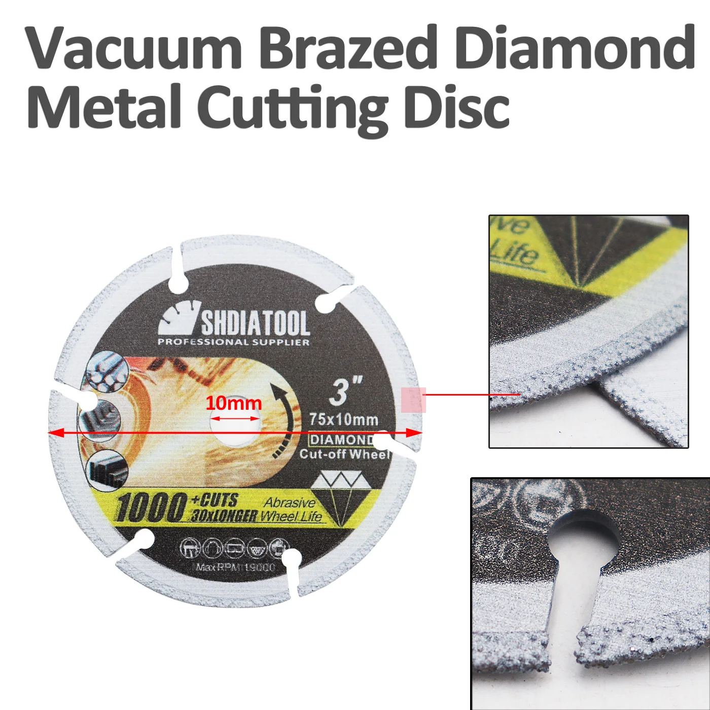 SHDIATOOL – disque de coupe en diamant brasé sous vide, 1 pièce de 3 pouces, lame de roue à découper en diamant