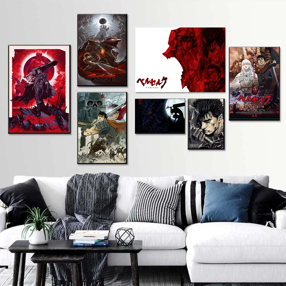 Anime Berserk Poster Print Manga Japanese Canvas Painting Vintage Pictures on The Wall Art Home Decoration for Living Room Decor