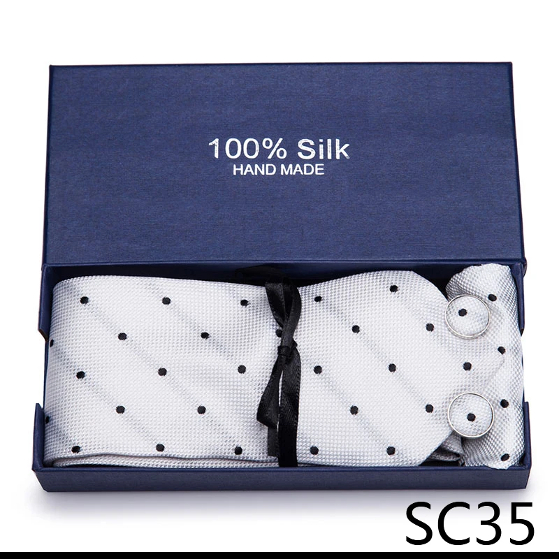 

65 Colors Nice Handmade High Quality 7.5 cm Tie Pocket Squares Cufflink Set Necktie Box Man Wedding Accessories lover's day