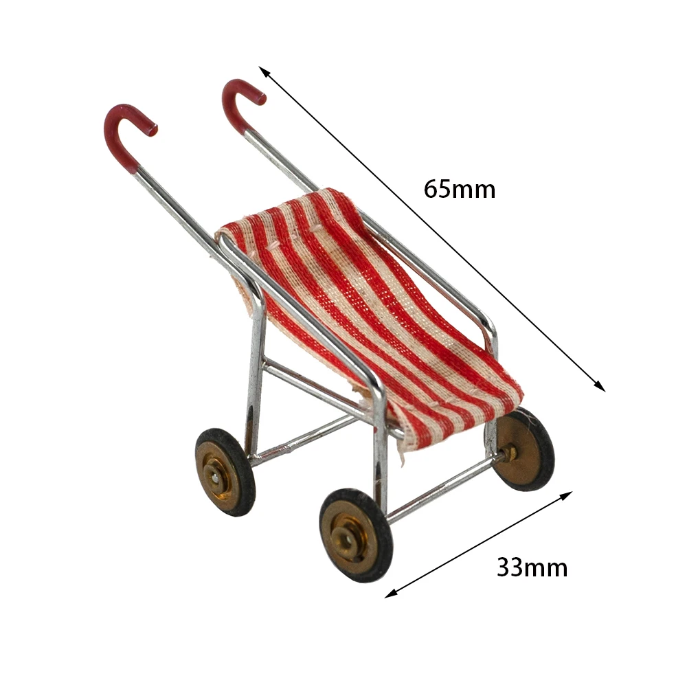 1/12 Dollhouse Miniature Accessories Mini Metal Baby Carriage Simulation Pushcart Model Toys for Doll House Decoration