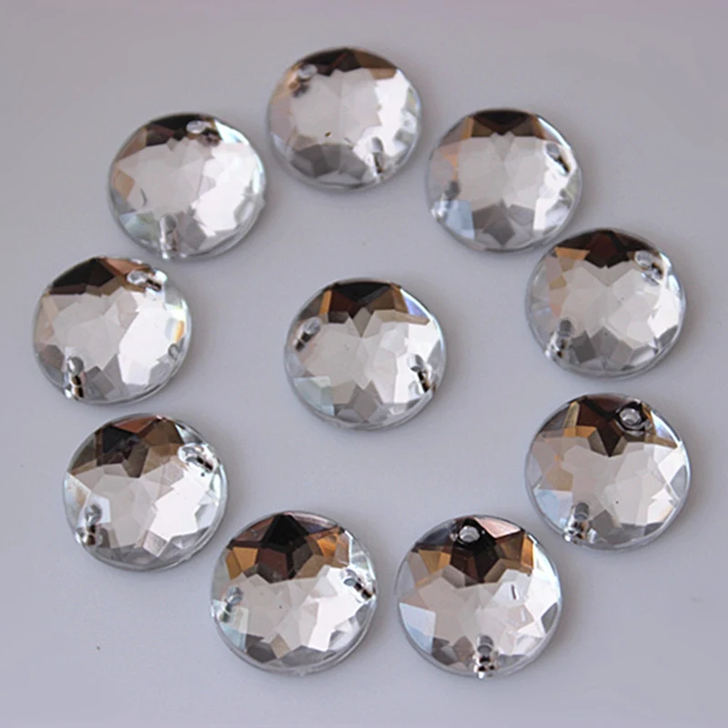 20mm Sew On Rhinestones Crystal Acrylic Sewing Rhinestones Flatback Acrylic Round Chamfering For Garment S36