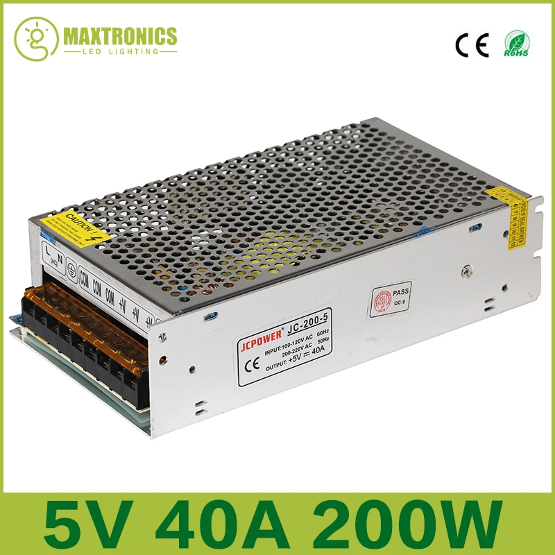 

Best quality 5V 40A 200W Switching Power Supply Driver for LED Strip AC 110-240V Input to DC 5V Free shipping