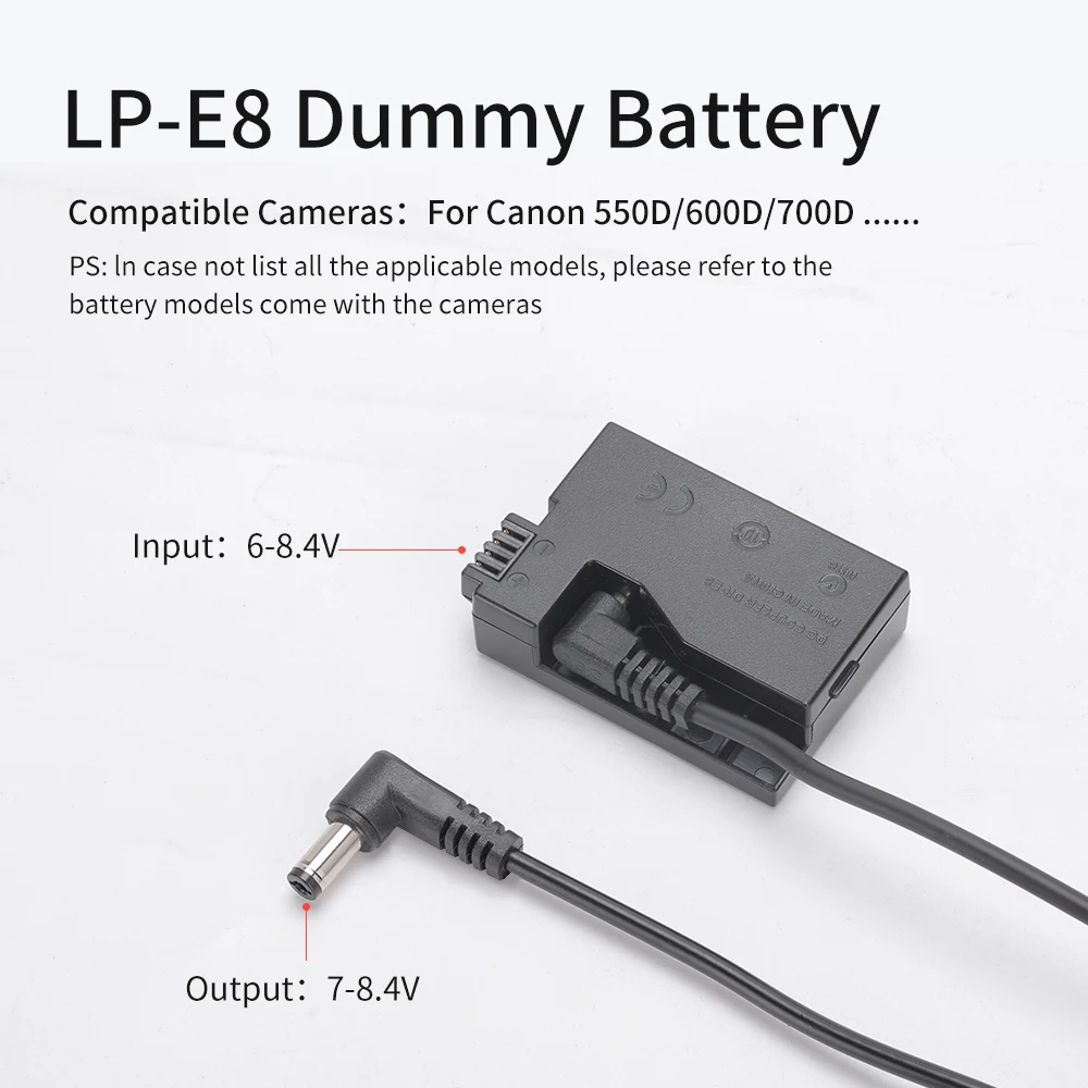 LP-E8 Dummy Battery NP-F Adapter Plate Kit for Canon T2i, T3i, T4i, T5i, 700D, 650D, 600D, 550D, Kiss X4 X5 X6i X7i Cameras