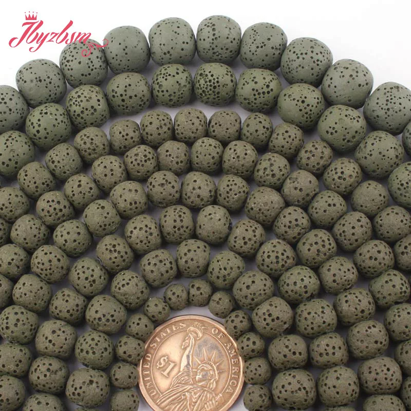 

8,10,12mm Sponge Beads Round Dark Green Lava Rock Volcanic Stone Beads for DIY Accessories Necklace Bracelet Jewelry Making 15"