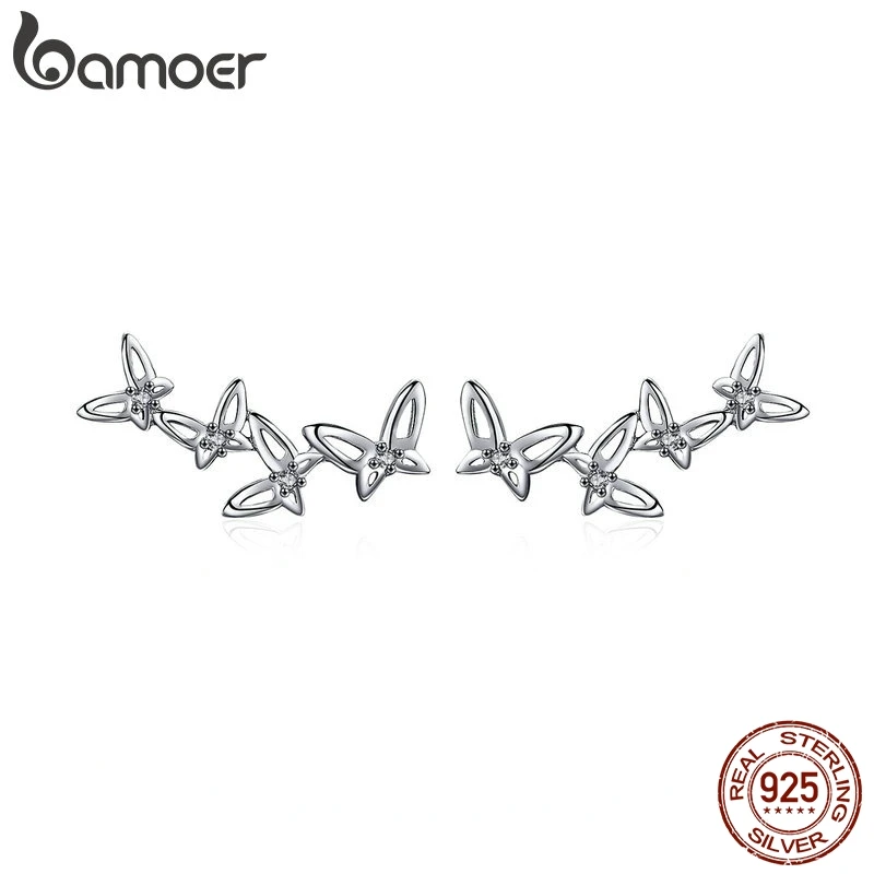 BAMOER High Quality 925 Sterling Silver Simple Dancing Butterfly Stud Earrings for Women Party Jewelry Girlfriend Gift BSE056