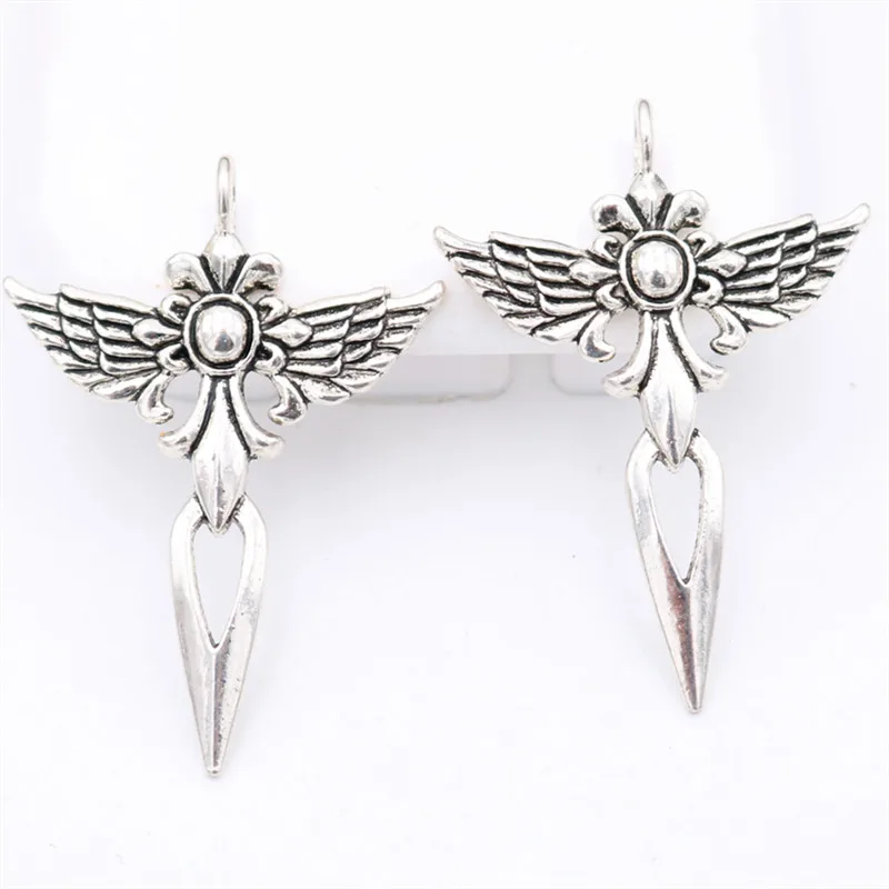 8pcs Silver Plated Angel Wings Cross Pendant Retro Necklace Bracelet Metal Accessories DIY Charms Jewelry Craft Making