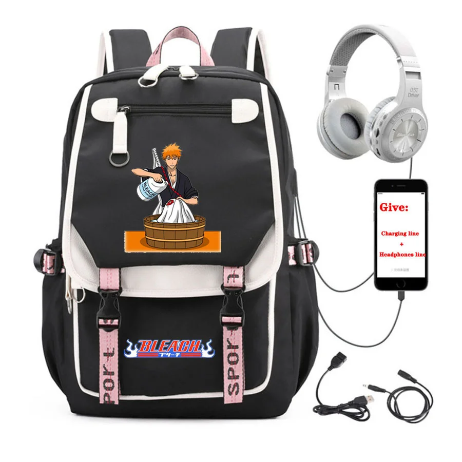 

anime Bleach backpack Unisex Travel Backpack student School book Bag USB Charging teenagers Laptop packsack