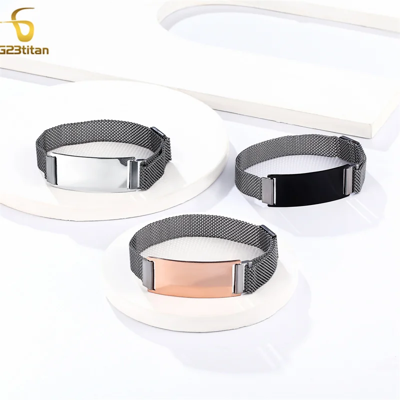 Stainless Steel Magnetic Clasp Bracelet Large Area Blank For Laser Burning Adjustable Belt Women Men Hand Wrist Jewelry Gift