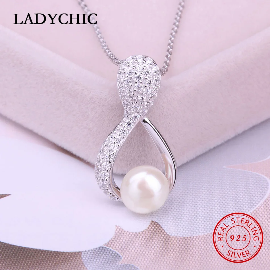 

LADYCHIC Classic 925 Sterling Silver Freshwater Pearl Pendant Necklace Women Fashion Natural Pearl Wife Girlfriend Gift LNS1014