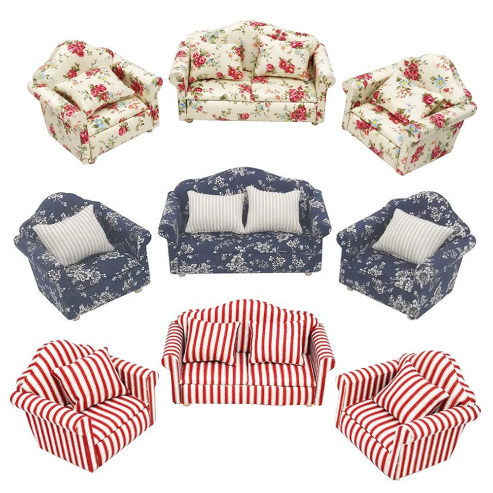 1/12 Poppenhuis Miniatuur Accessoires Mini Rose Sofa Set Met Kussen Simulatie Meubels Speelgoed Voor Poppenhuis Decoratie