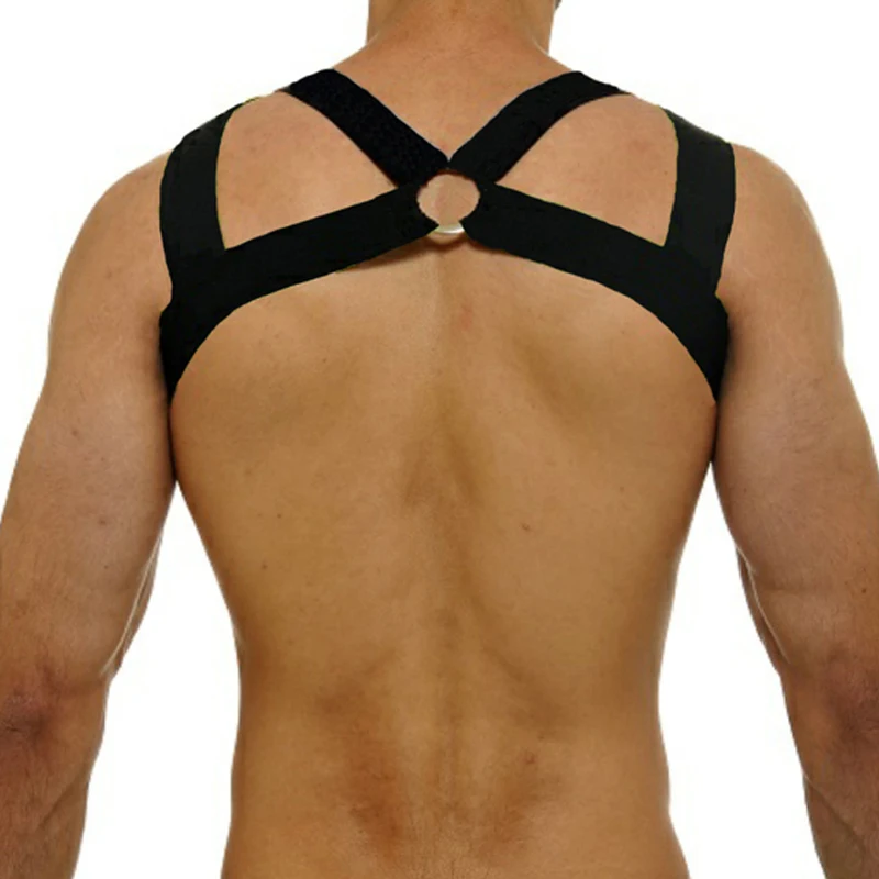 CLEVER-MENMODE Herren Körper Chest Harness Metall Ring Phantasie Party Dessous Sexy Schulter Bondage Riemen Clubwear Kostüm Männlichen Zentai