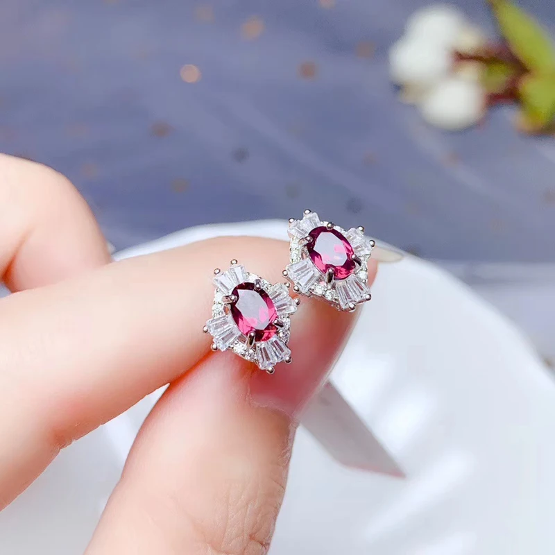 CoLife Jewelry Natural Pyrope Garnet Stud Earrings for Daily Wear 4mm*6mm Garnet Silver Earrings 925 Silver Pyrope Jewelry