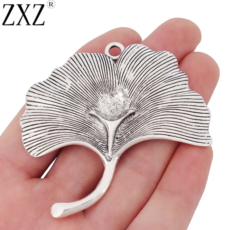 ZXZ 2pcs Large Ginkgo Leaf Charms Pendants for Necklace Jewelry Making Findings 70x66mm