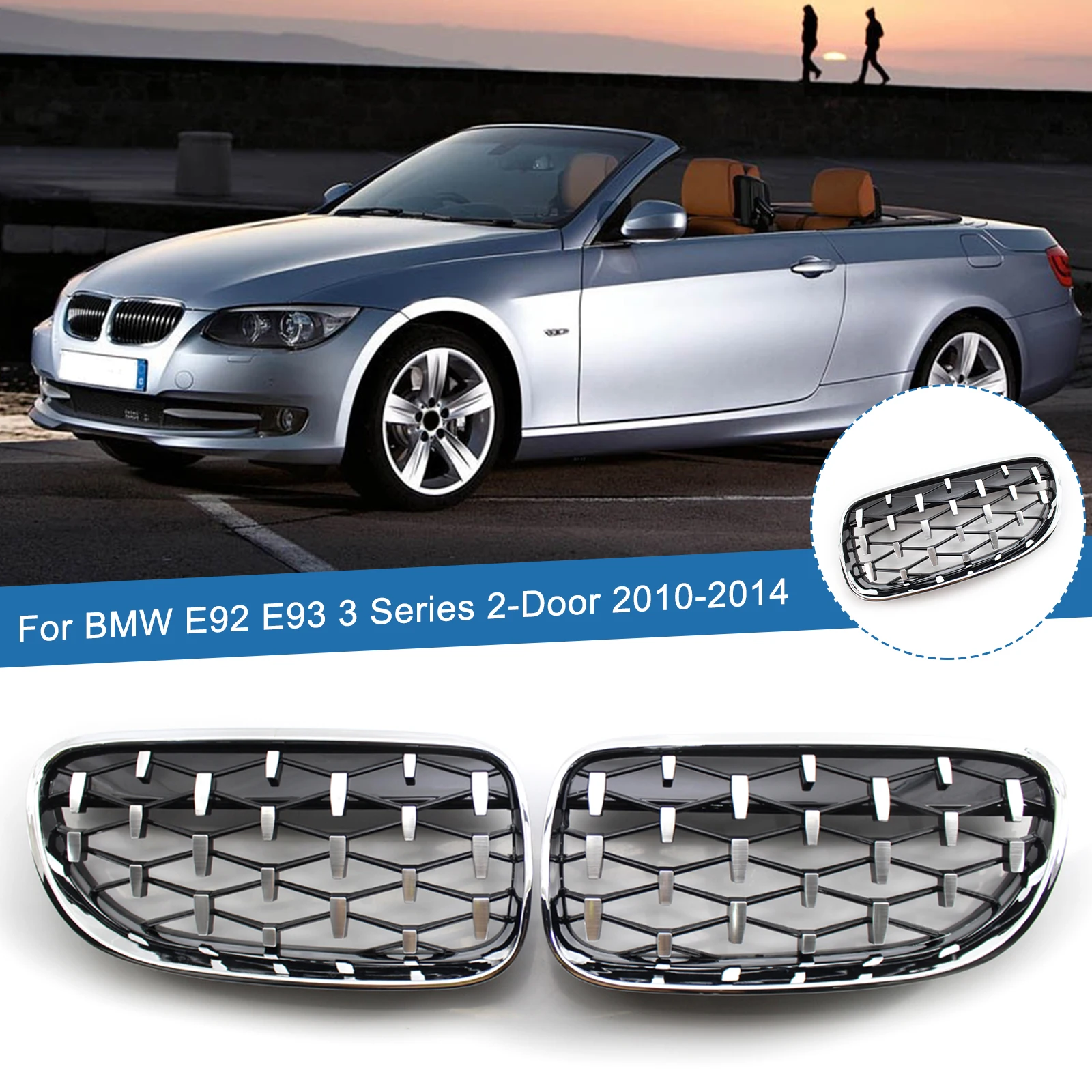 

1 Pair Car Front Bumper Diamond Style Grilles Replacement Sport Racing Grills For BMW 3 Series E92 E93 LCI 2-Door 2010-2014 Part