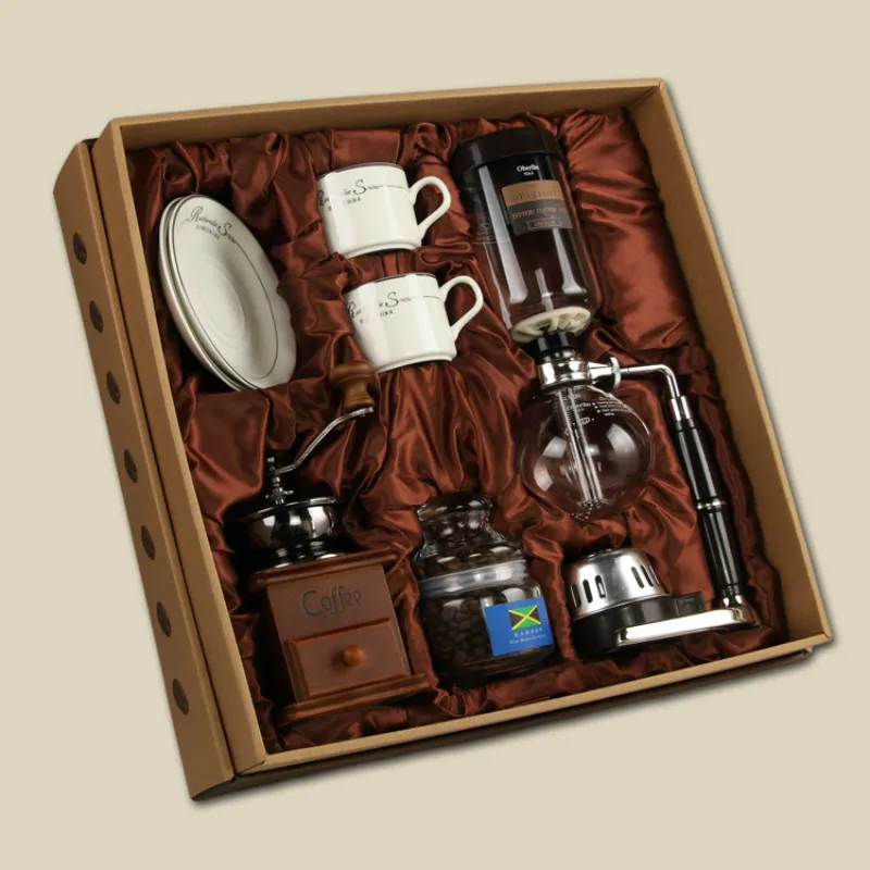 Retro Coffee grinder Siphonic Manual coffee machine Set gift box Household glass Coffee maker Environmental coffee machine