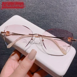 Chashma Rimless Light Frame Diamond Stones Trend Eyeglasses Titanium UV400 Protection Colored Sunglasses Spectacles for Women