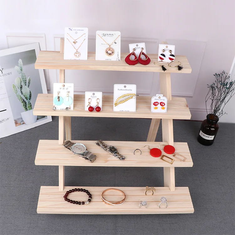 Wood Desktop Necklace Ring Display Stand Multilayer Detachable Earring Card Watch Jewelry Holder Bangle Small Craft Storage Rack