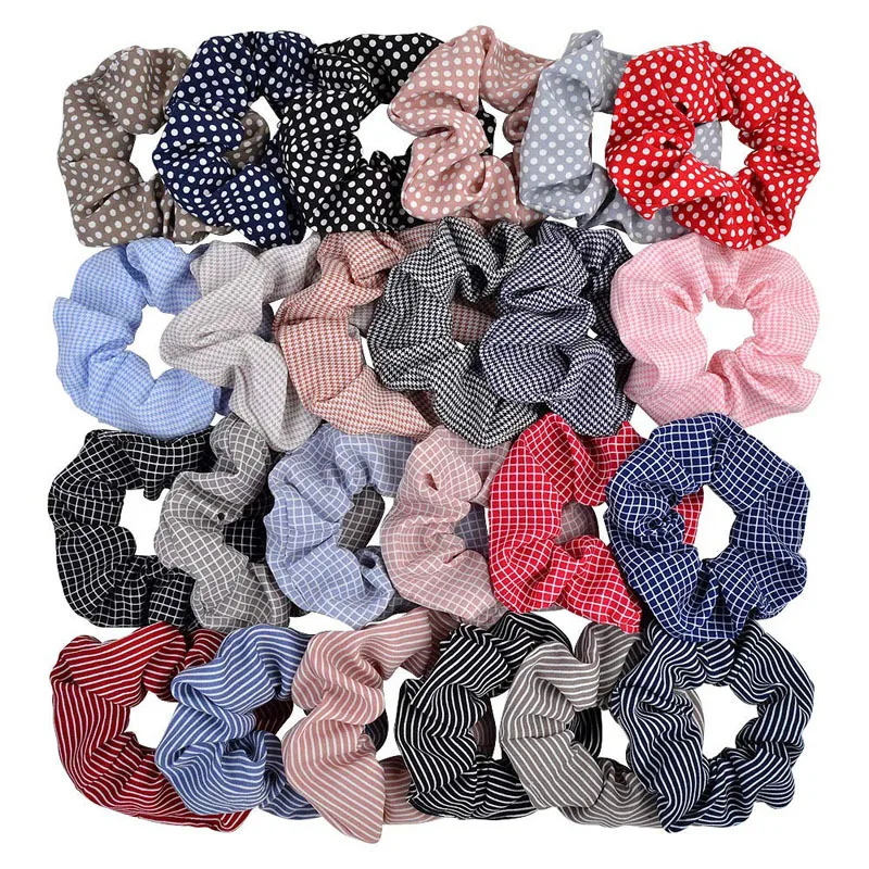 AccMAX New Hot Sale Colorful Stripe Grid Polka Dot Scrunchies Basic Normal Size Elastic Hair Bands for Women Accessories