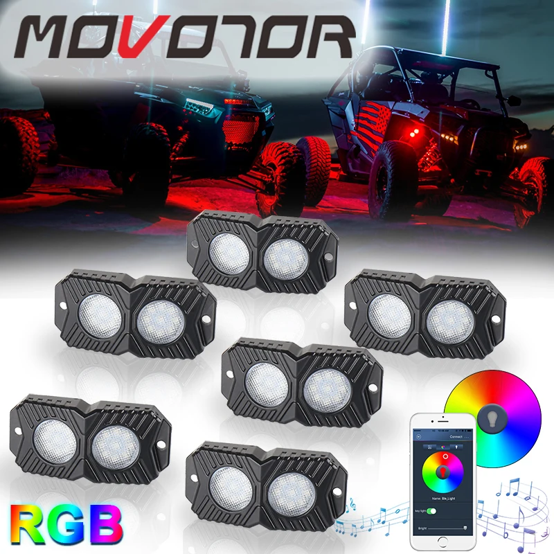 

6 Pods RGB Led Rock Light Kit Bluetooth Control Wiring Harness & Switch Offroad Lamps for Offroad SUV 4WD ATV UTE Car Trucks