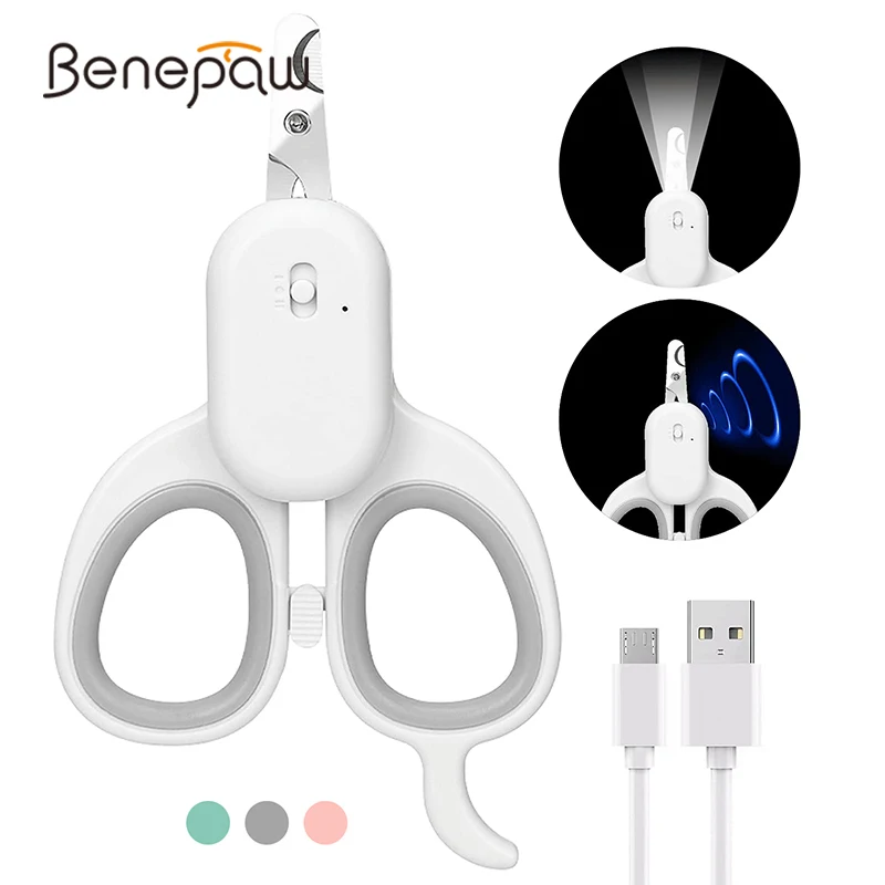 Benepaw Dog And Cat Nail Clippers LED And UV-Light For Cat Ringworm Detection Safety Lock Pet Claw Care Trimmers USB Charging