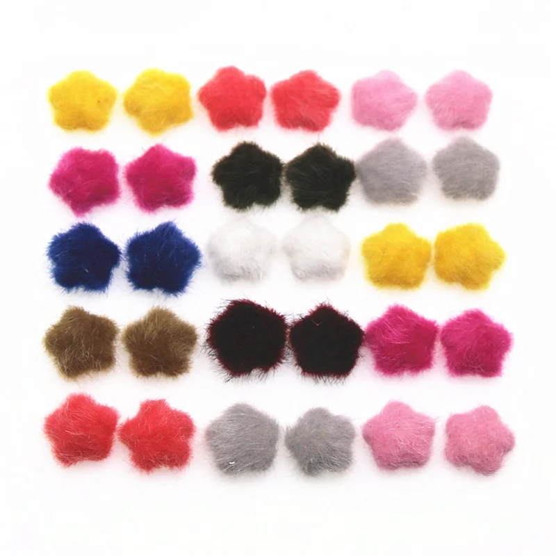 50pcs mix color Flatback hairy Fabric Covered star Buttons Home Garden Crafts Cabochon Scrapbooking DIY 16mm