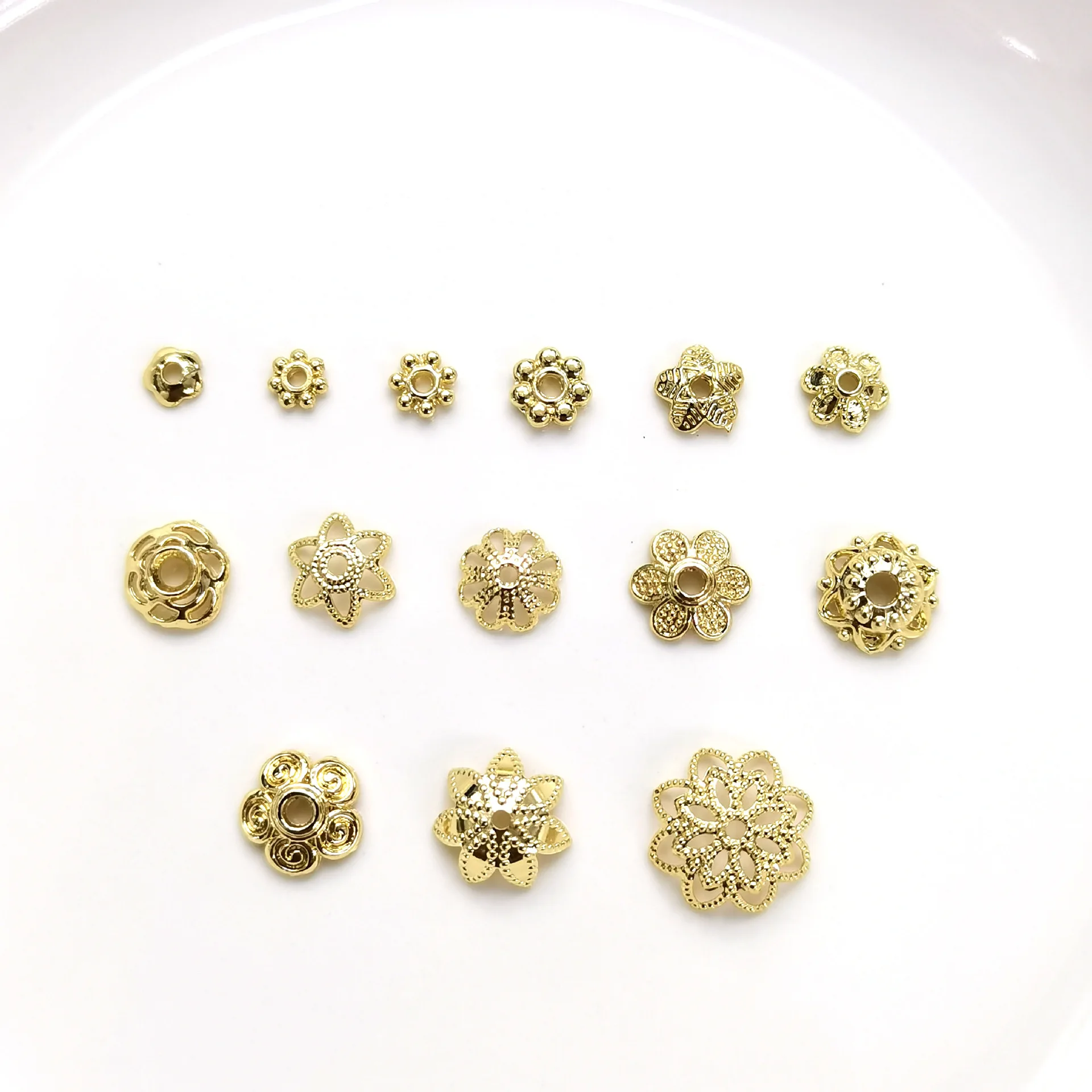 Promotion 2021 Color Retention 14K Real Gold Plated Copper Flower Hat Bead Caps Separator DIY Findings Jewelry Fitting