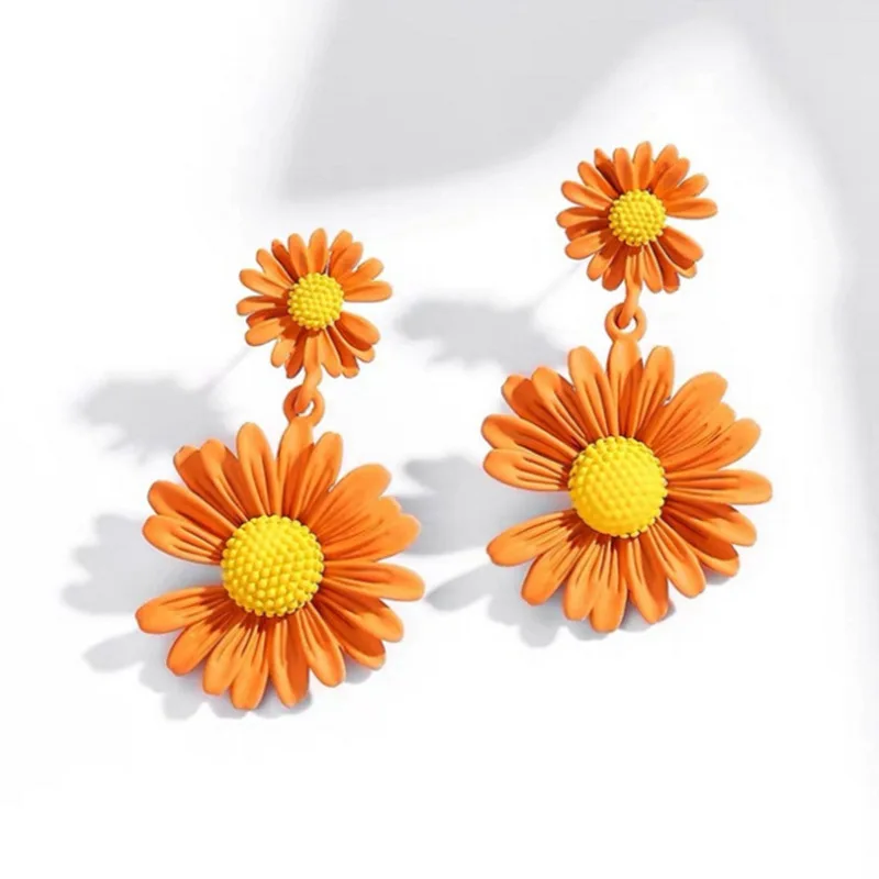 European Love Colorful Daisy Flowers Dangle Earrings Female Simple Elegant Drop Brincos for Woman Fashion Wedding Jewelry Gift