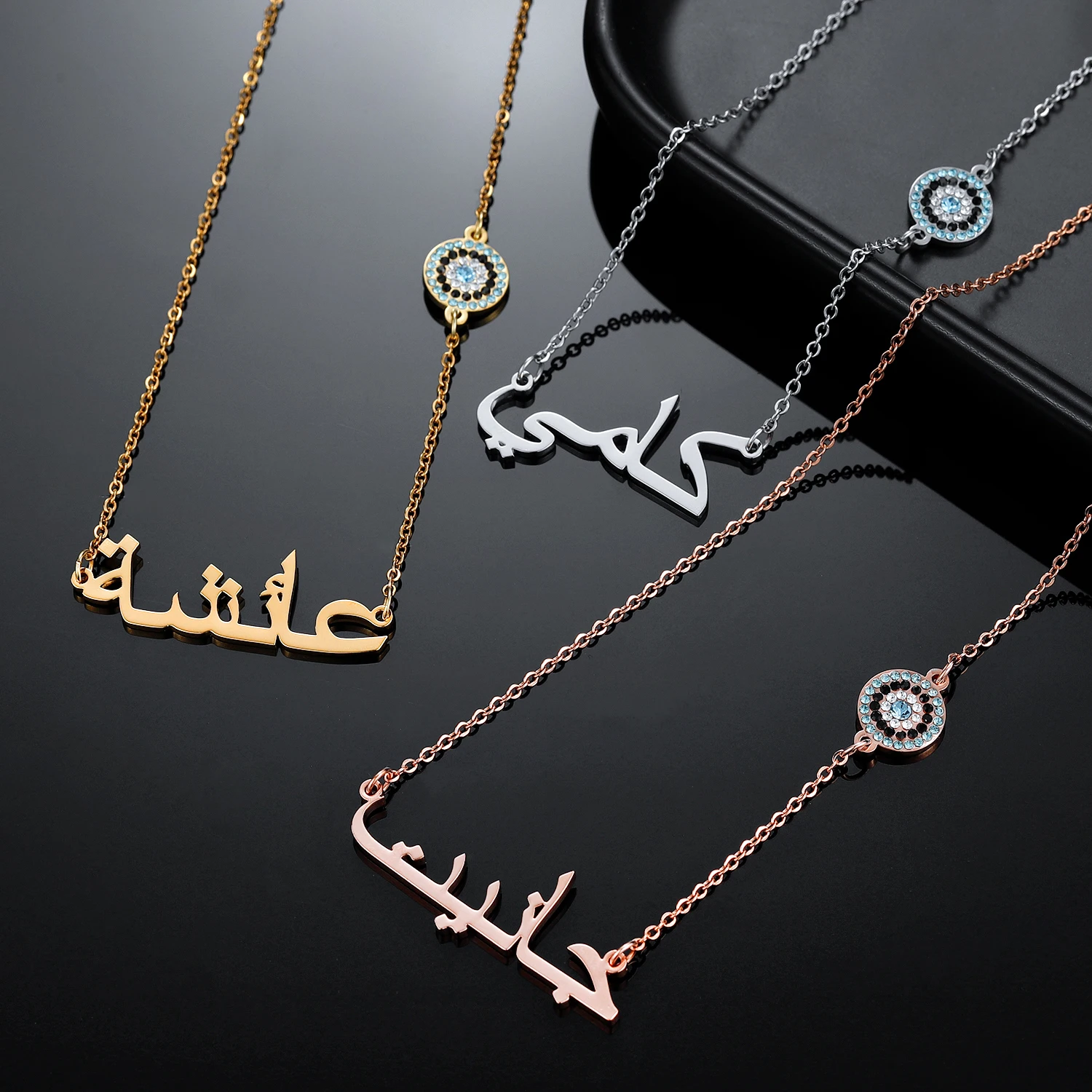 Customized Arabic Name Necklace Demon Eye Personalized Jewelry 18K Gold Necklace Gold Chain Stainless Steel Pendant For Women