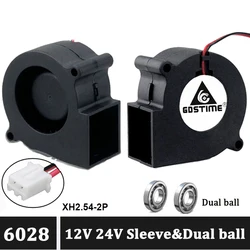 2PCS Gdstime  DC Centrifugal Blower Fan 60mm 60x28mm 12V 24V Brushless Cooler 6028 6cm Double ball sleeve Heat sink Radiator