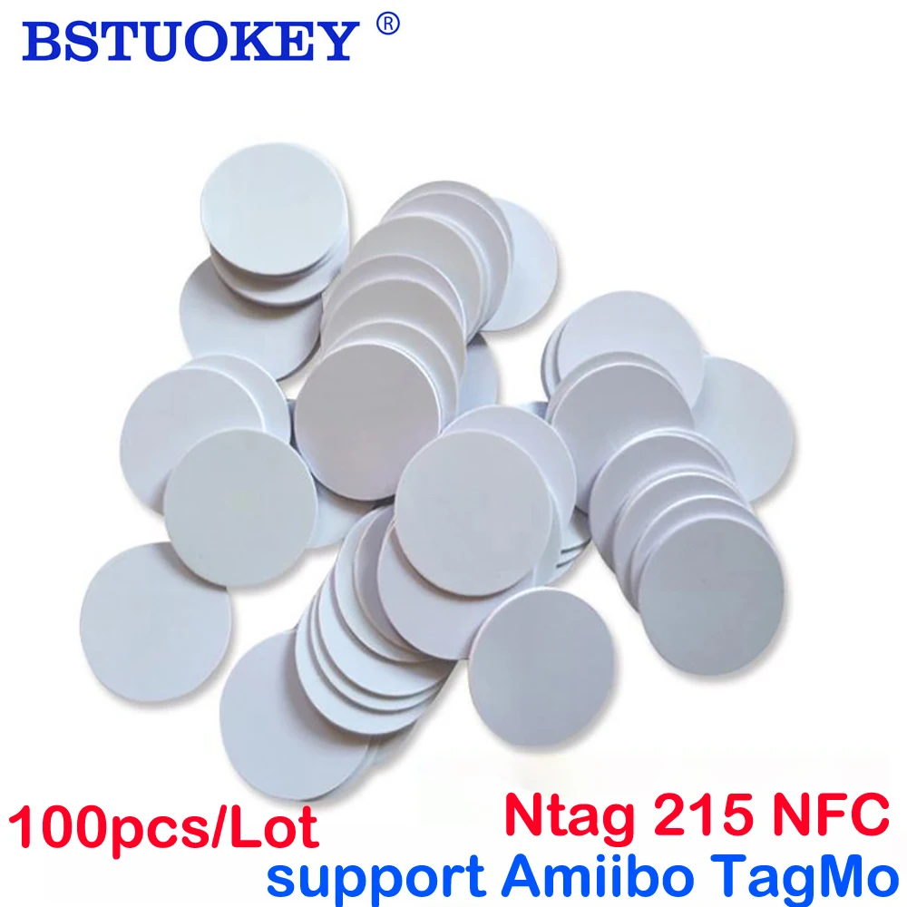 100Pc/lot NFC Ntag215 Coin TAG Key Sticker Phone Available No Adhesive Label 13.56MHz RFID Tag 25mm NTAG 215 Universal Label