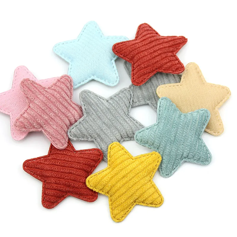 30Pcs 4.8cm Flannelette Star shape Padded Appliques For Baby Headwear Hairpin Accessories Velvet DIY handmade Crafts wholesale