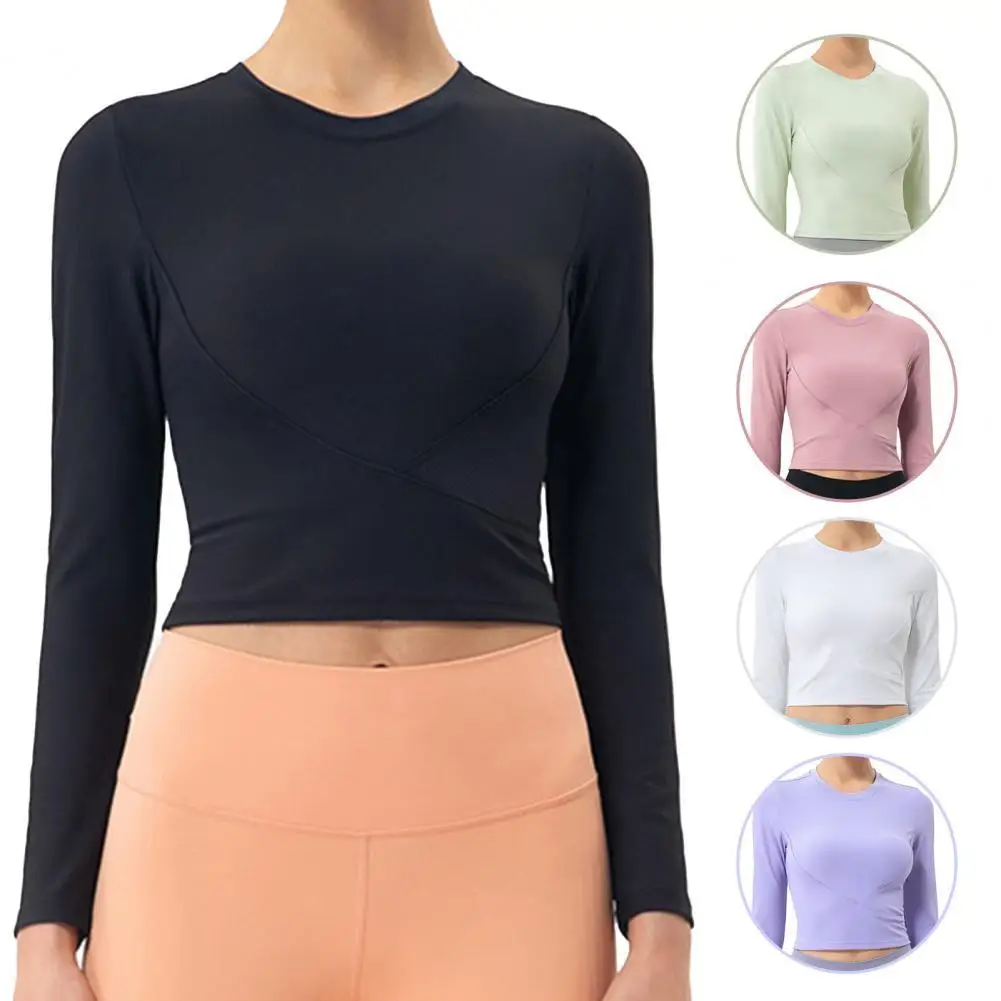 

Yoga Crop Top Soft Moisture Wicking Nylon Thumb Hole Stylish Long Sleeve Sport Shirts for Women рубашка женская top mujer