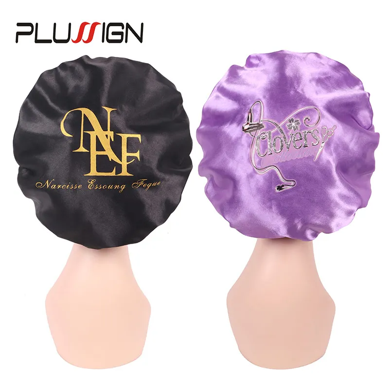 

Plussign Double Layer Reversible Adjustable Satin Cap For Sleeping Hair Bonnet Pink Black Purple Golden Silk Bonnets 6Pcs/Lot