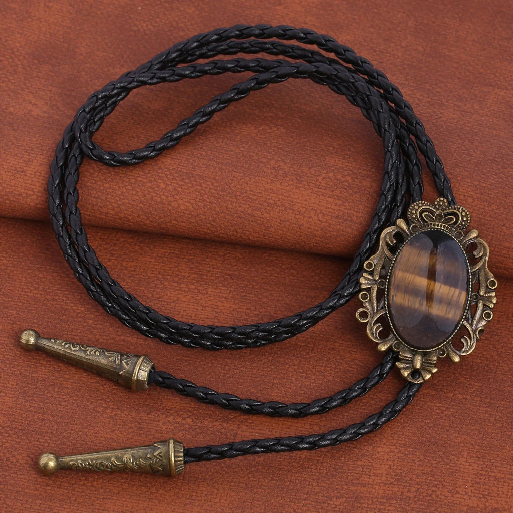 BRONZE GEM Bolo Tie Western Cowboy Opal Rodeo Leather Necktie