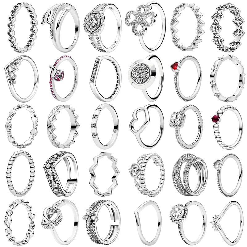 Classique 100% 925 argent Sterling princesse diadème couronne scintillante amour coeur CZ Pantaro anneaux femmes fiançailles bijoux anniversaire