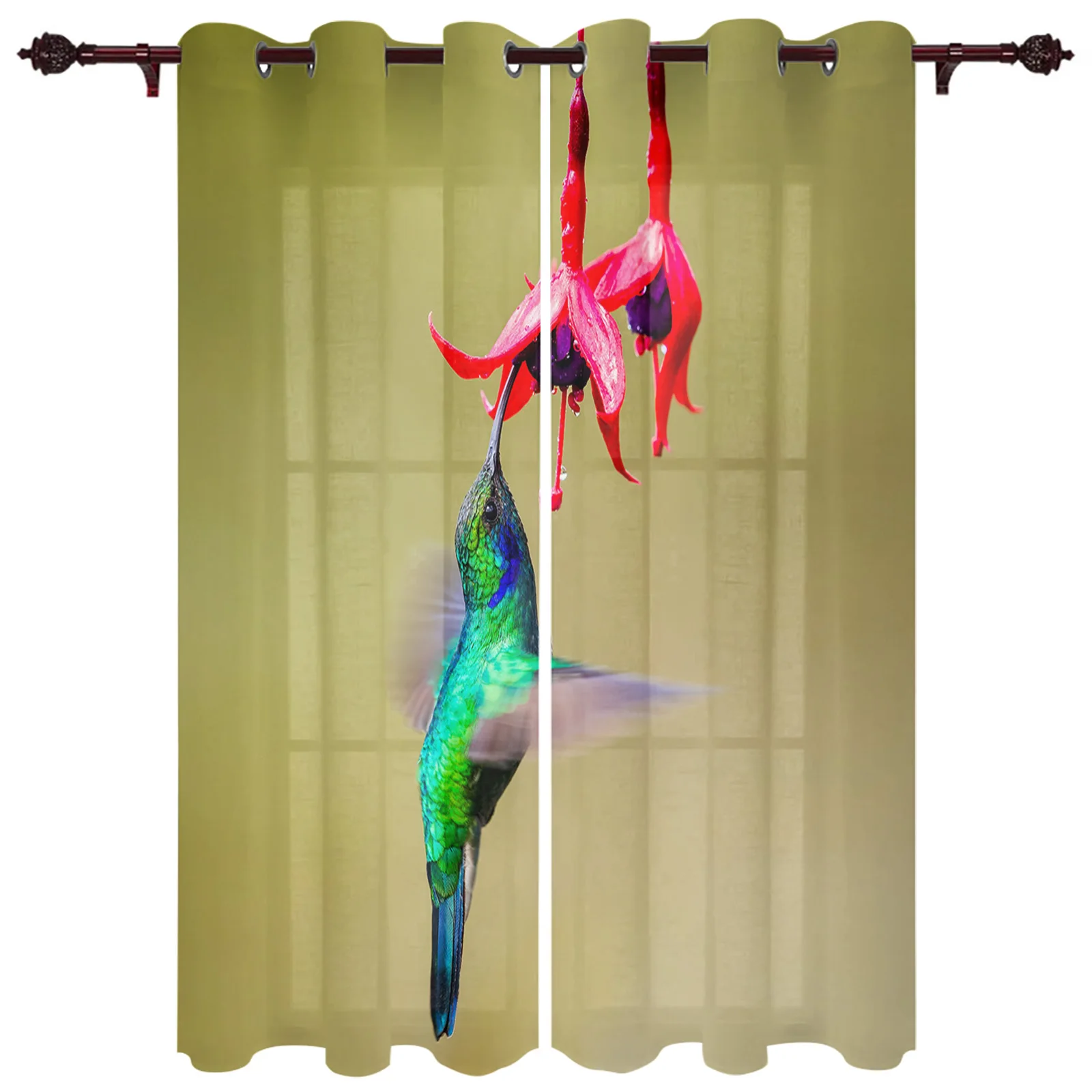 French Window Curtains Retro Hummingbird Flower Living Dining Room Kids Bedroom Screens Modern Luxury Home Decor Curtains